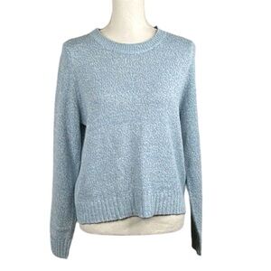 H&M Blue & White Knit Crewneck Long Sleeve Sweater Size Medium